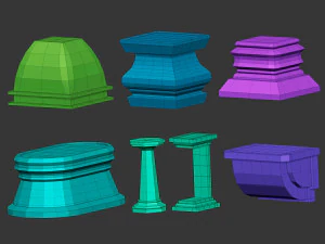 50 Low poly statue pedestal and podium base mesh IMM brush set for Zbrush FBX and OBJ files 3D Model