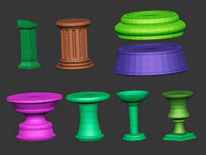 50 Low poly statue pedestal and podium base mesh IMM brush set for Zbrush FBX and OBJ files 3D Model