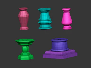 50 Low poly statue pedestal and podium base mesh IMM brush set for Zbrush FBX and OBJ files 3D Model