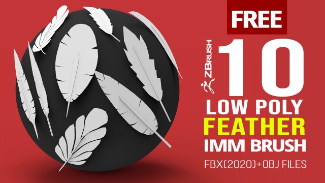 10 Low poly feather IMM brush set for Zbrush FBX and OBJ files 3D मॉडल .c4d .max .obj .3ds .fbx .stl .blend 