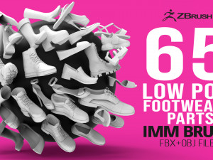 65 Low poly shoe footwear base mesh and parts IMM brush set for Zbrush Fbx and OBJ files 3D-Modell