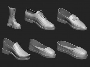 65 Low poly shoe footwear base mesh and parts IMM brush set for Zbrush Fbx and OBJ files 3D Model