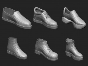 65 Low poly shoe footwear base mesh and parts IMM brush set for Zbrush Fbx and OBJ files 3D Model