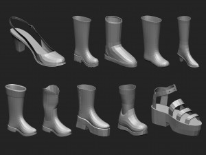 65 Low poly shoe footwear base mesh and parts IMM brush set for Zbrush Fbx and OBJ files 3D Model