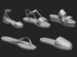 65 Low poly shoe footwear base mesh and parts IMM brush set for Zbrush Fbx and OBJ files 3D Model