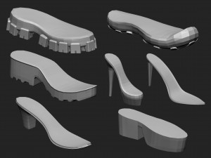 65 Low poly shoe footwear base mesh and parts IMM brush set for Zbrush Fbx and OBJ files 3D Model