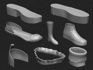 65 Low poly shoe footwear base mesh and parts IMM brush set for Zbrush Fbx and OBJ files 3D Model
