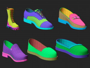65 Low poly shoe footwear base mesh and parts IMM brush set for Zbrush Fbx and OBJ files 3D Model