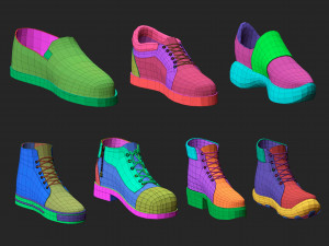 65 Low poly shoe footwear base mesh and parts IMM brush set for Zbrush Fbx and OBJ files 3D Model