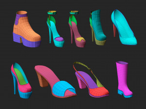65 Low poly shoe footwear base mesh and parts IMM brush set for Zbrush Fbx and OBJ files 3D Model