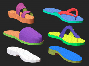 65 Low poly shoe footwear base mesh and parts IMM brush set for Zbrush Fbx and OBJ files 3D Model