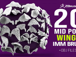 20 Mid poly standbeeld en sculptuur engelenvleugels IMM-penseelset voor Zbrush OBJ-bestanden 3D Model