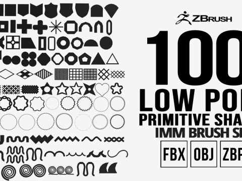 100 low poly primitive geometric base mesh shapes imm Zbrush set obj and fbx files 3D Model