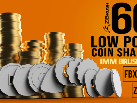 60 various coin or money base mesh shapes imm Zbrush set obj and fbx files Model 3D