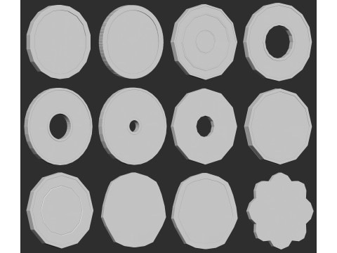 60 various coin or money base mesh shapes imm Zbrush set obj and fbx files 3D Model