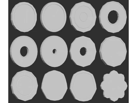60 різноманітних сітчастих форм монет або грошової основи imm Zbrush set obj та файлів fbx 3D Модель