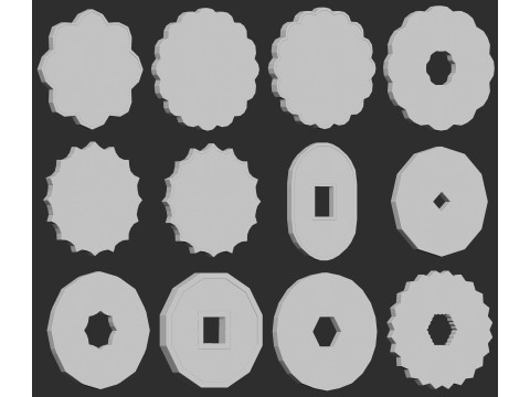 60 various coin or money base mesh shapes imm Zbrush set obj and fbx files 3D Model