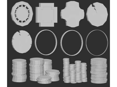 60 різноманітних сітчастих форм монет або грошової основи imm Zbrush set obj та файлів fbx 3D Модель