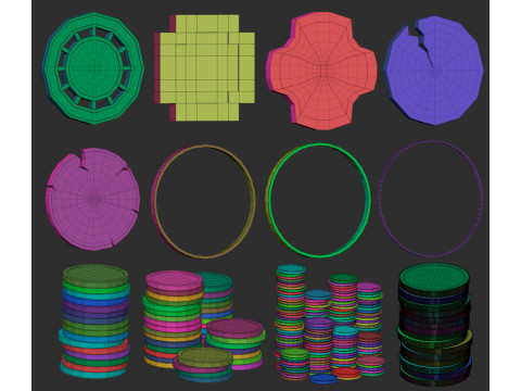 60 various coin or money base mesh shapes imm Zbrush set obj and fbx files 3D Model