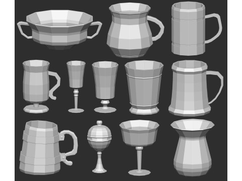 90 kitchen utensil crockery and pottery base mesh shapes imm Zbrush set obj and fbx files Modello 3D