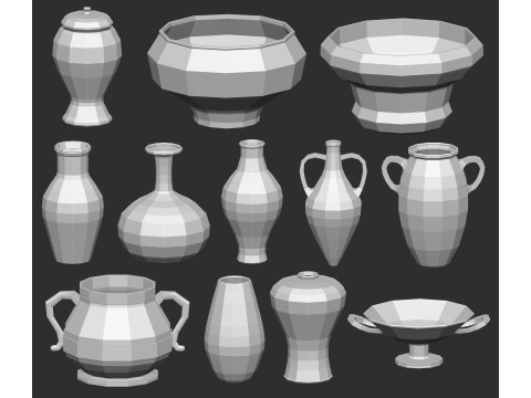 90 kitchen utensil crockery and pottery base mesh shapes imm Zbrush set obj and fbx files Modello 3D