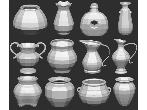 90 kitchen utensil crockery and pottery base mesh shapes imm Zbrush set obj and fbx files Modello 3D