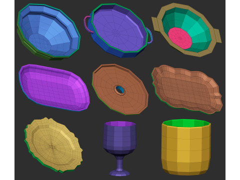 90 kitchen utensil crockery and pottery base mesh shapes imm Zbrush set obj and fbx files Modello 3D
