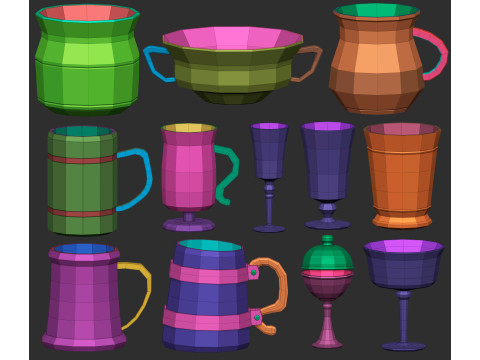 90 kitchen utensil crockery and pottery base mesh shapes imm Zbrush set obj and fbx files Modello 3D