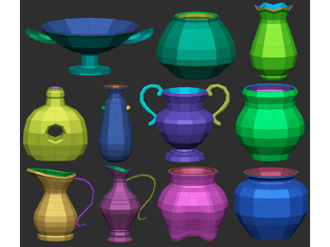90 kitchen utensil crockery and pottery base mesh shapes imm Zbrush set obj and fbx files Modello 3D