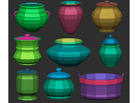 90 kitchen utensil crockery and pottery base mesh shapes imm Zbrush set obj and fbx files Modello 3D