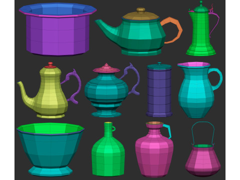 90 kitchen utensil crockery and pottery base mesh shapes imm Zbrush set obj and fbx files Modello 3D