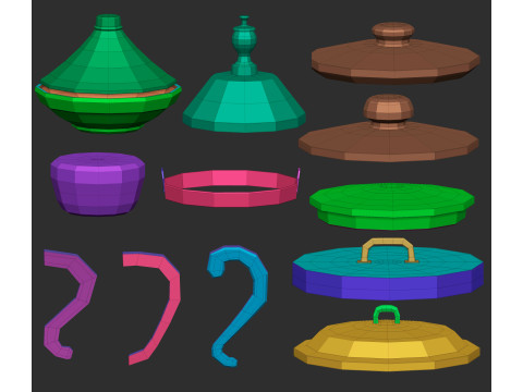 90 kitchen utensil crockery and pottery base mesh shapes imm Zbrush set obj and fbx files Modello 3D