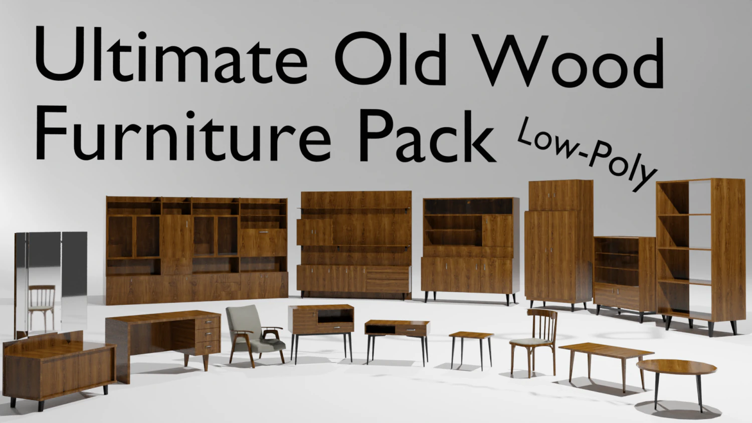 Ultimate old wood furniture set low-poly 3D Model .c4d .max .obj .3ds .fbx .stl .blend 