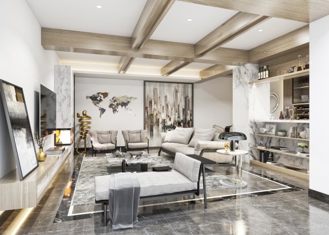 modern living room Modelo 3D .c4d .max .obj .3ds .fbx .stl .blend 