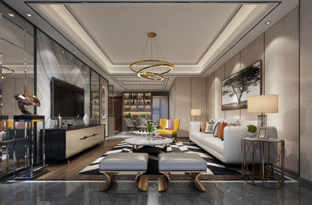 modern living room 3D मॉडल .c4d .max .obj .3ds .fbx .stl .blend 