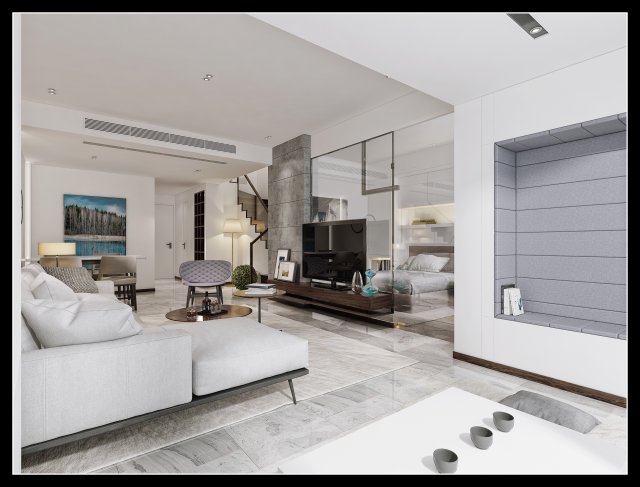 modern living room 3D Model .c4d .max .obj .3ds .fbx .stl .blend 