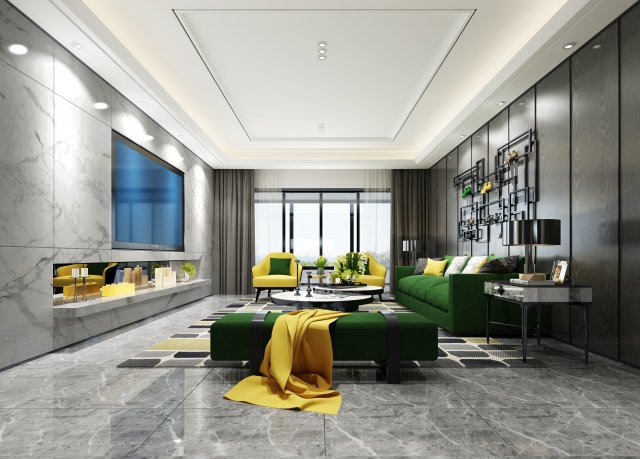 modern living room 3D Модель .c4d .max .obj .3ds .fbx .stl .blend 