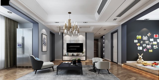 modern living room 3D Модель .c4d .max .obj .3ds .fbx .stl .blend