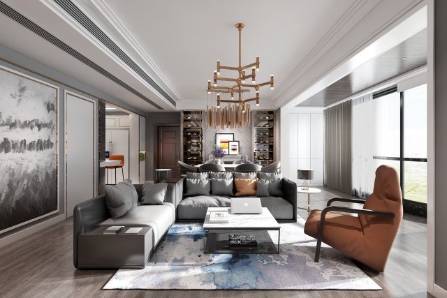 modern living room 3D 模型 .c4d .max .obj .3ds .fbx .stl .blend 