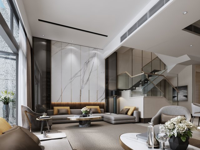 modern living room 3D 模型 .c4d .max .obj .3ds .fbx .stl .blend 
