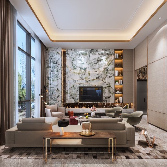 modern living room 3D Model .c4d .max .obj .3ds .fbx .stl .blend 