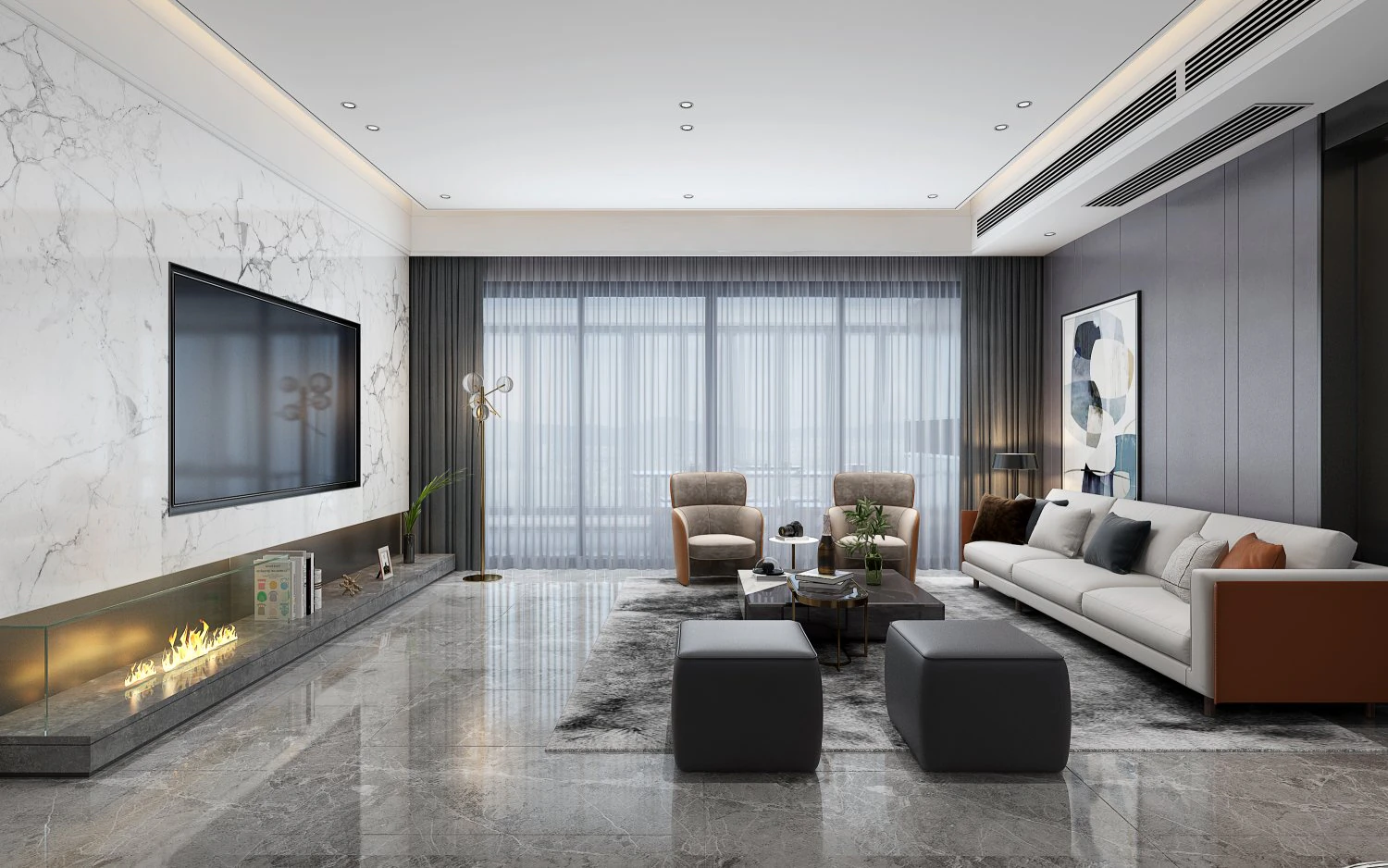 modern living room 3D Model .c4d .max .obj .3ds .fbx .stl .blend 