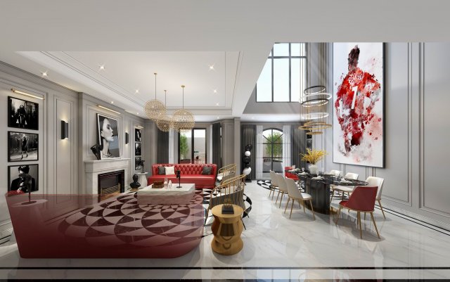 luxurious living room 3D 모델 .c4d .max .obj .3ds .fbx .stl .blend 