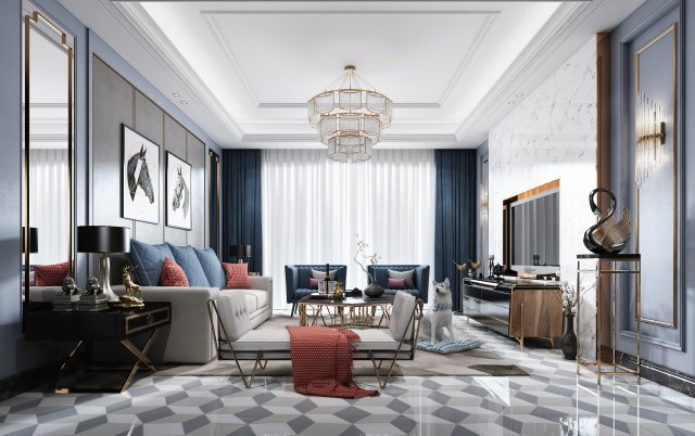 luxurious living room 3D 模型 .c4d .max .obj .3ds .fbx .stl .blend