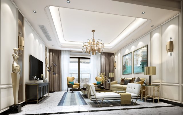 luxurious living room 3D Model .c4d .max .obj .3ds .fbx .stl .blend 