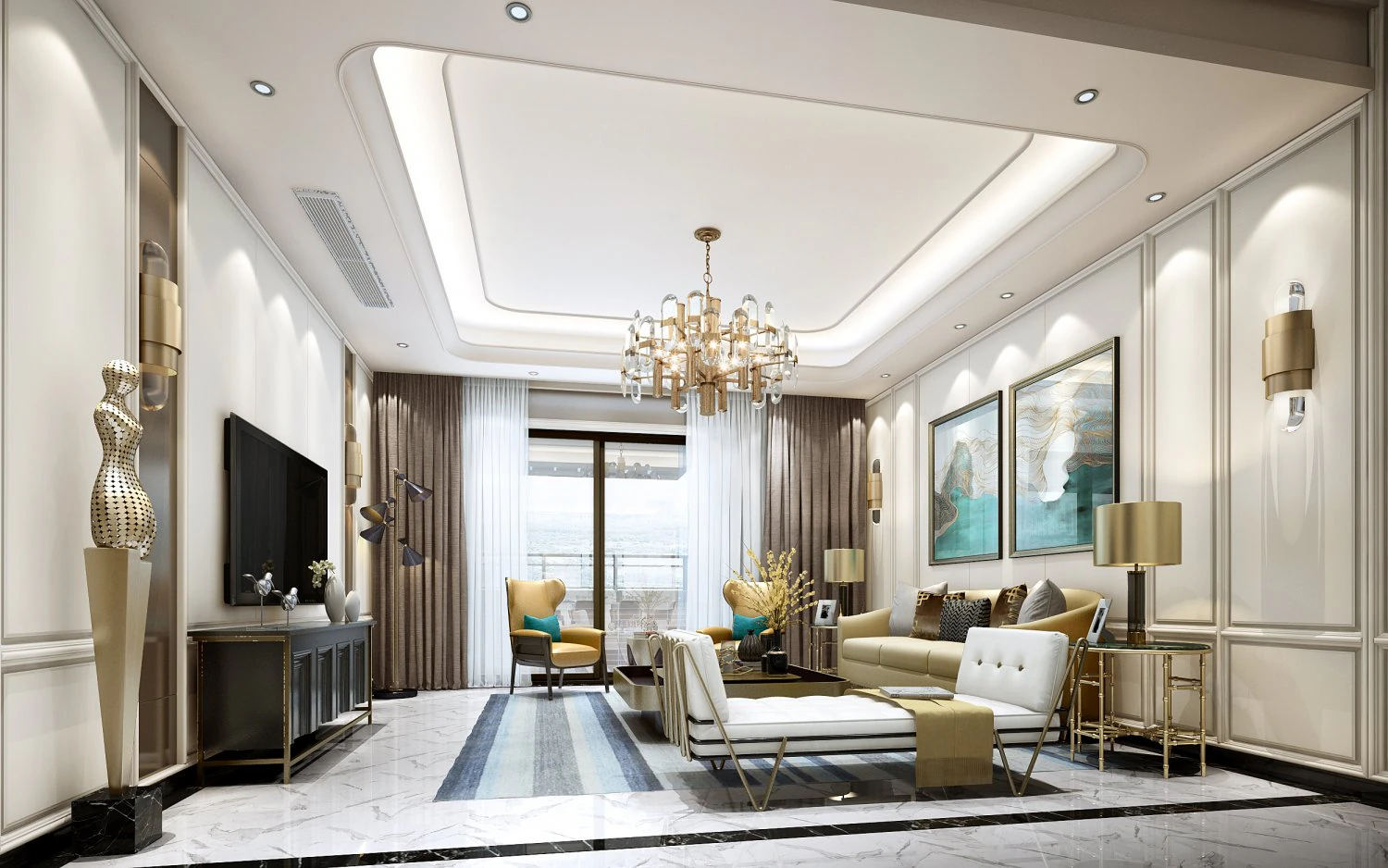 luxurious living room 3D Model .c4d .max .obj .3ds .fbx .stl .blend 