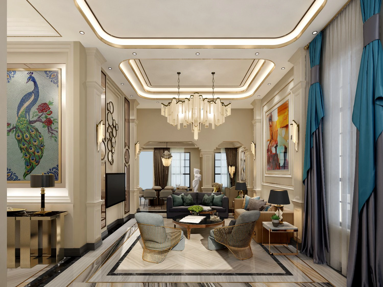 luxurious living room 3D Model .c4d .max .obj .3ds .fbx .stl .blend
