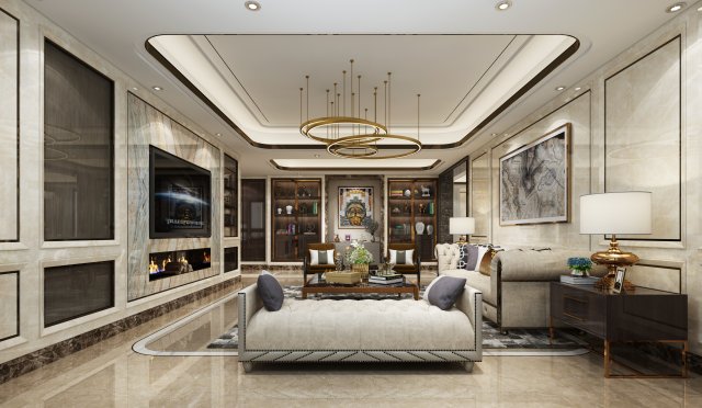 luxurious living room 3D Model .c4d .max .obj .3ds .fbx .stl .blend 