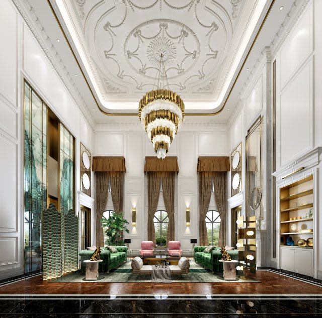 luxurious living room 3D 模型 .c4d .max .obj .3ds .fbx .stl .blend 