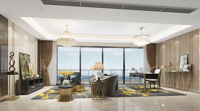 luxurious living room 3D 模型 .c4d .max .obj .3ds .fbx .stl .blend